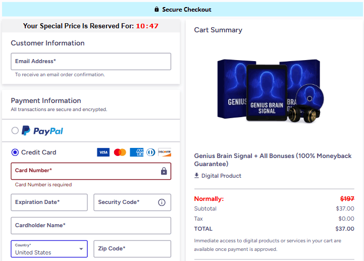 Genius Brain Signal Checkout Page
